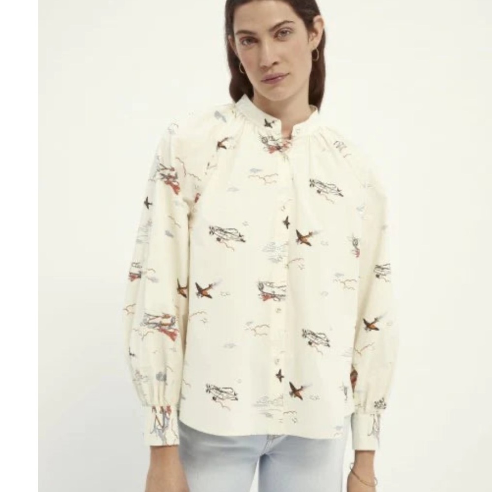 Scotch & Soda Maison Scotch Organic Cotton Ecru Planes Button Down Blouse Med